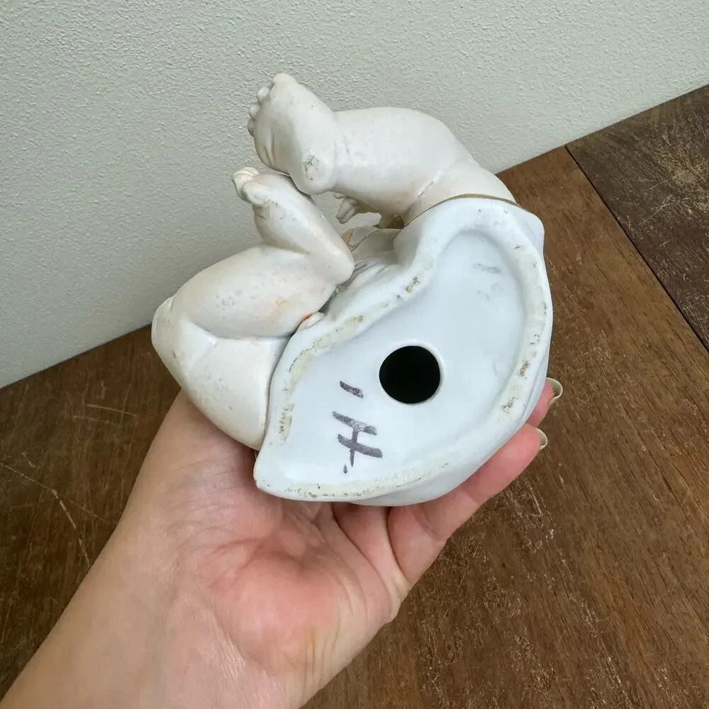Vintage Bisque Porcelain Baby Boy with‎ gold accents nursery shelf decor